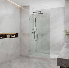 Fluted Shower Screen Fixed Panel with Radius Corner / Curved Corner, Narrow reed glass.