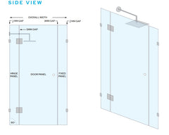 Frameless Glass 3 Panel Inline Wall to Wall Shower Screen - 2000mm high, 10mm Toughened Glass - Chrome