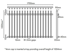 Aluminium Blade Fence Panel- - 1700Wx1000H Black, Batten Fence Panel
