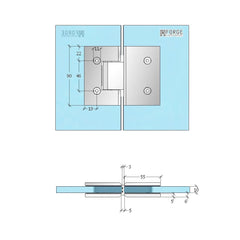 FORGE SHOWER HINGE GLASS TO GLASS 180 Degrees 10mm glass - Brushed Brass