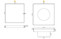Stainless Steel - Floor Waste Tile Insert - 131mmW x 131mmL x 20mmH - Satin Silver