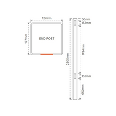 SOUTHAMPTON PVC END POST - 127 x 127 x 2500mm, 7 year Warranty