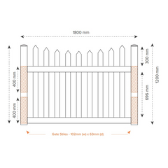 NEWPORT PVC 1800mm W x 1200mm H GATE, 7 Year Warranty, Picket Gate