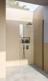 Matt Black Fixed Frameless Shower Screen Radius Corner Fixed Panel with Dry Glaze U Channels
