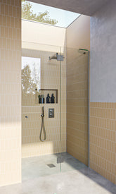 Satin Chrome Frameless Glass to Glass Shower Screen with Dry Glaze U Channels, Door and Hinge Panel
