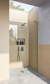 Brushed Nickel Frameless Wall to Wall Shower Screen with Dry Glaze U Channels, Door and Hinge Panel - Image 1