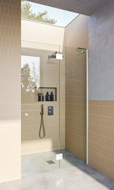 Matt White Frameless Glass to Glass Shower Screen with Dry Glaze U Channels, Door and Hinge Panel
