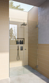 Satin Chrome Frameless Wall to Wall Shower Screen with Dry Glaze U Channels