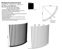 PIK CURVE Panel V2 - 1000Wx1280H - Black Blade Picket ,Curved Pool Fence Panel