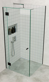 Matt Black Frameless Corner Shower Screen with Dry Glaze U Channels