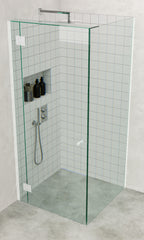 Matt White Frameless Corner Shower Screen with extended Dry Glaze U Channels
