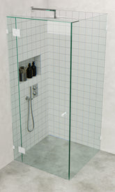 Matt White Frameless Corner Shower Screen with wall brackets