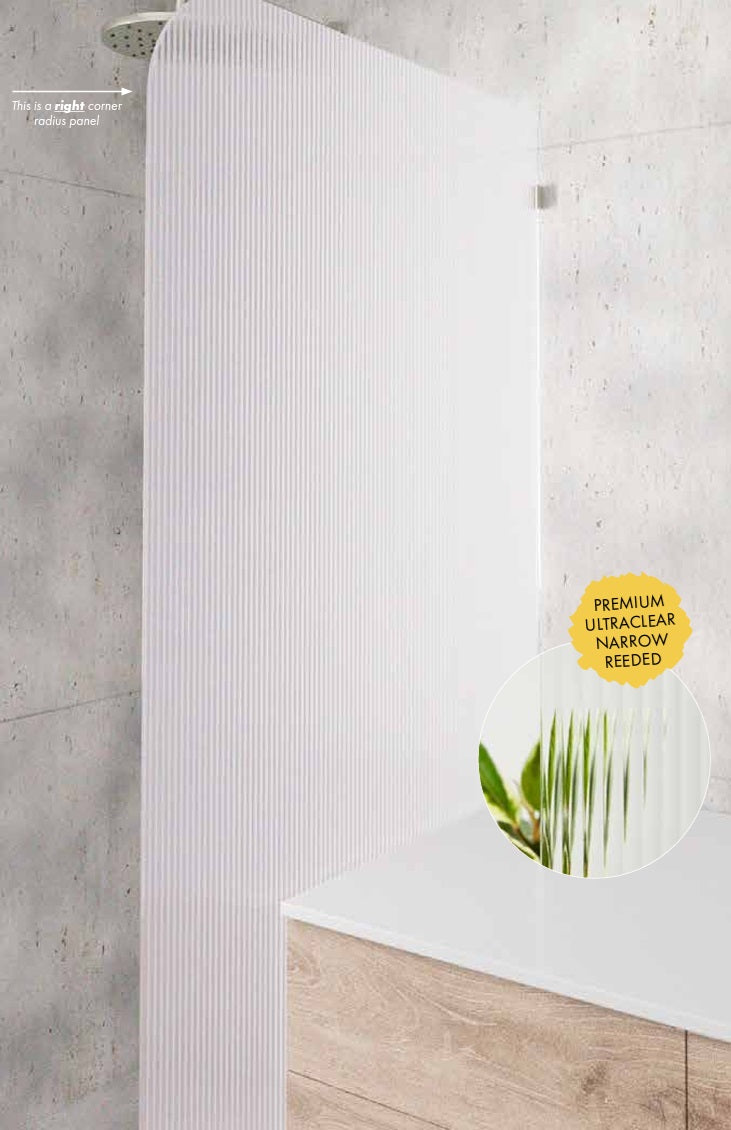 Fluted Glass Shower Screen Fixed Panels - Walk-in shower panel with radius corner, Ultra-clear narrow reed glass - Image 1