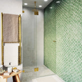 Frameless Glass Wall to Wall Shower Screen Door and Hinge Panel - 2000mm high, 10mm Toughened Glass - Polished Brass