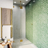 Frameless Glass Wall to Wall Shower Screen Door and Hinge Panel - 2000mm high, 10mm Toughened Glass - Brushed Brass