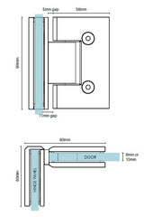 90 Degrees , Black, Frameless Shower Screen Hinge