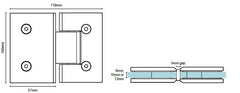 Purity Showerscreens glass to glass hinge HEAVY DUTY / SQUARE EDGE - Chrome