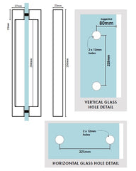 Zurich Square D handle - 250mm long, Shower Screen D Handle - Satin Chrome