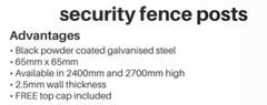 65 X 65mm Black Powder Coated Galvanised Steel, WITH TOP CAP, 2.5mm Gauge - Image 2