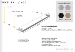 Stainless Bathroom towel rail, Brushed Gold, Black, Brushed Satin or Polished