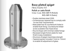 Rio Round Pool Fence Bolt Down Spigot, Stainless SS2205, core drill or base plate.