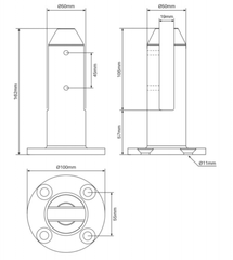 Rio Round Pool Fence Bolt Down Spigot, Stainless SS2205, core drill or base plate.