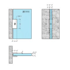 SHOWER SCREEN GLASS U BRACKET SQUARE 12MM GLASS - BRUSHED BRASS - Image 3