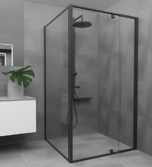 Black Aluminium Adjustable Semi-Frameless Shower Screen - 6 mm glass - Choice of sizes - BLACK new - Image 1
