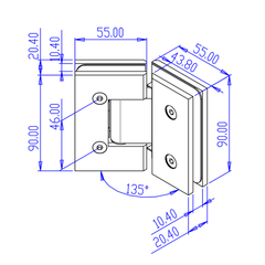 FORGE SHOWER HINGE GLASS TO GLASS 135 Degrees 10mm glass - Satin Chrome