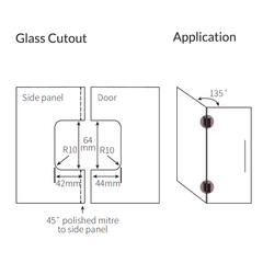 FORGE SHOWER HINGE GLASS TO GLASS 135 Degrees 10mm glass - Satin Chrome