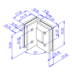 FORGE SHOWER HINGE GLASS TO GLASS 90 Degrees 10mm glass - Chrome