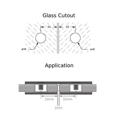 Frameless shower glass BRACKET SQUARE GLASS TO GLASS 180 Degrees