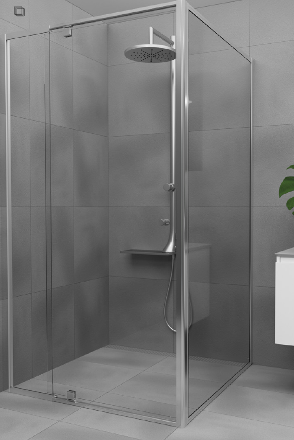 Polished Silver Aluminium Adjustable Semi-Frameless Shower Screen - 6 mm glass - Choice of sizes. - Image 1