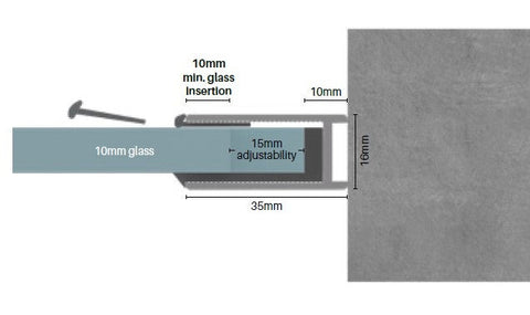 EXTENDED U channel Anodised aluminium - Gun Metal Grey, Deep Shower Screen Wall Channel