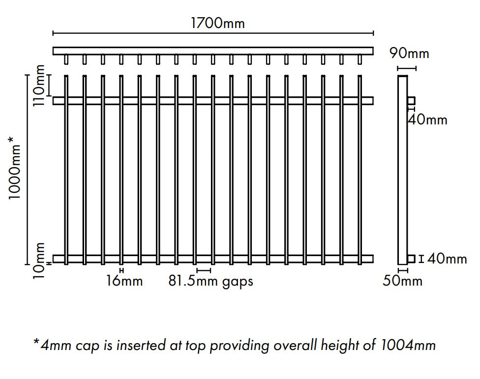 Aluminium Blade Fence Panel- - 1700Wx1000H Black, Batten Fence Panel