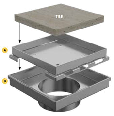 Stainless Steel - Floor Waste Tile Insert - 131mmW x 131mmL x 20mmH - Satin Silver