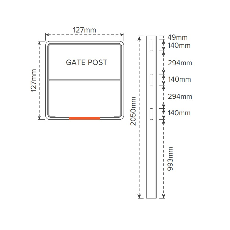 3 RAIL RURAL PVC GATE POST - 127 x 127 x 2050mm, 7 Year Warranty
