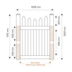 NEWPORT PVC 1000mm W x 1200mm H GATE, 7 Year Warranty, Picket Gate