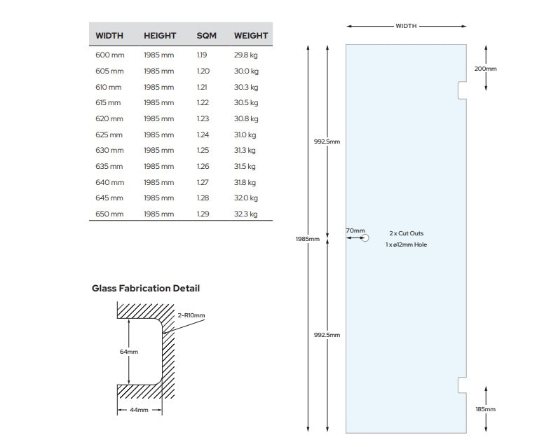 Chrome - Frameless Glass Corner Shower Screen  - 2000mm high, 10mm Toughened Glass