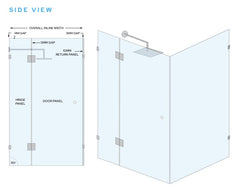 Chrome - Frameless Glass Corner Shower Screen  - 2000mm high, 10mm Toughened Glass