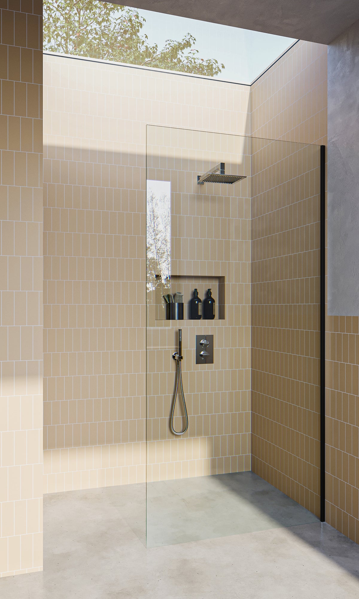 Matt Black Fixed Frameless Shower Screen Panel with Dry Glaze U Channels