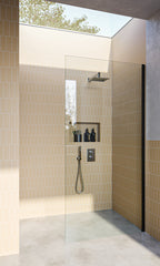 Matt Black Fixed Frameless Shower Screen Panel with extended Dry Glaze U Channels