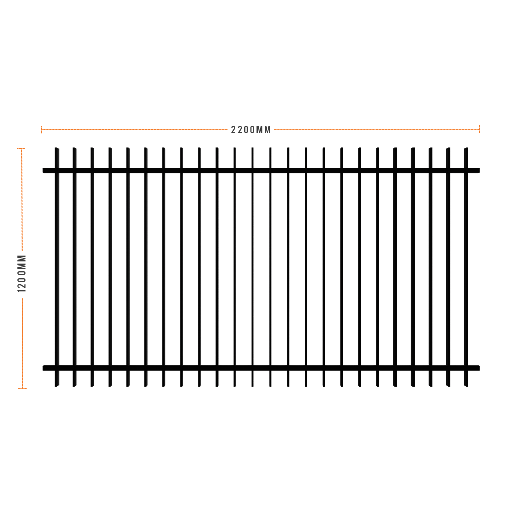 Byron Panel - Designer Aluminium Pool Fence Panel with 50x10mm Blade - 2200 x 1200mm
