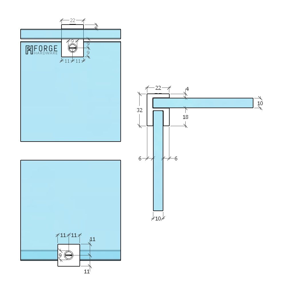 SHOWER GLASS HEADER BAR OVERPANEL FITTING SQUARE 10MM/10MM - BRUSHED BRONZE