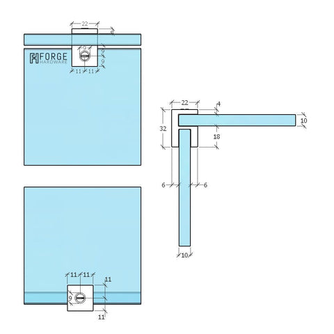 SHOWER GLASS HEADER BAR OVERPANEL FITTING SQUARE 10MM/10MM - BRUSHED GUNMETAL