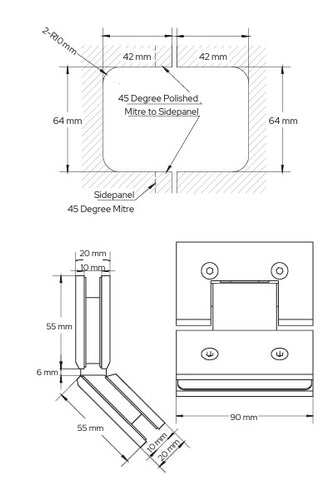 Adjustable Glass to Glass shower door hinge, Perth Series Glass-to-Glass 135 Degree Hinge - Chrome