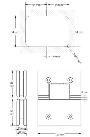 Adjustable Glass to Glass Shower Door Hinge Perth Series Glass-to-Glass 180 Degree Hinge - Chrome