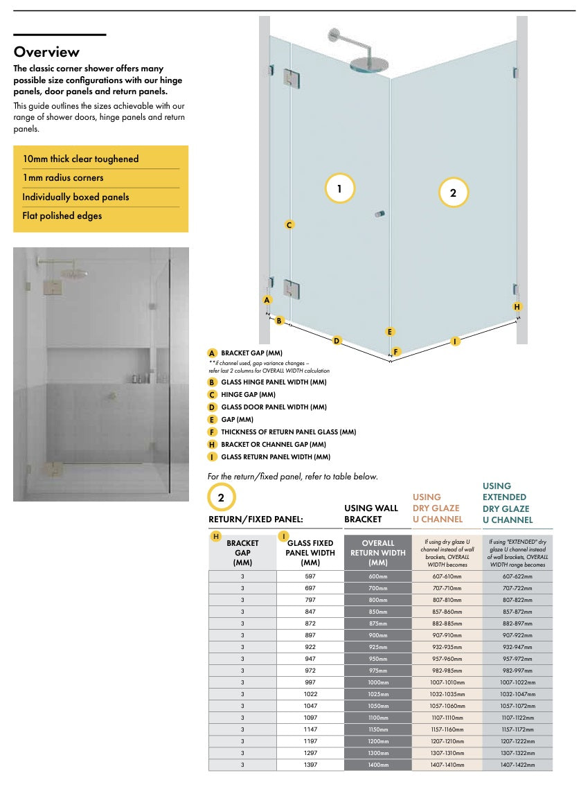 Brushed Nickel Frameless Corner Shower Screen with Dry Glaze U Channels