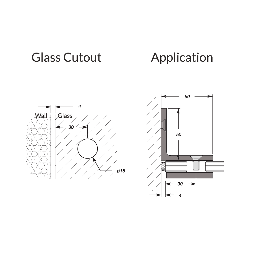 FORGE HARDWARE SQUARE BRACKET - GLASS TO WALL - 90 Degrees - BRUSHED GUNMETAL