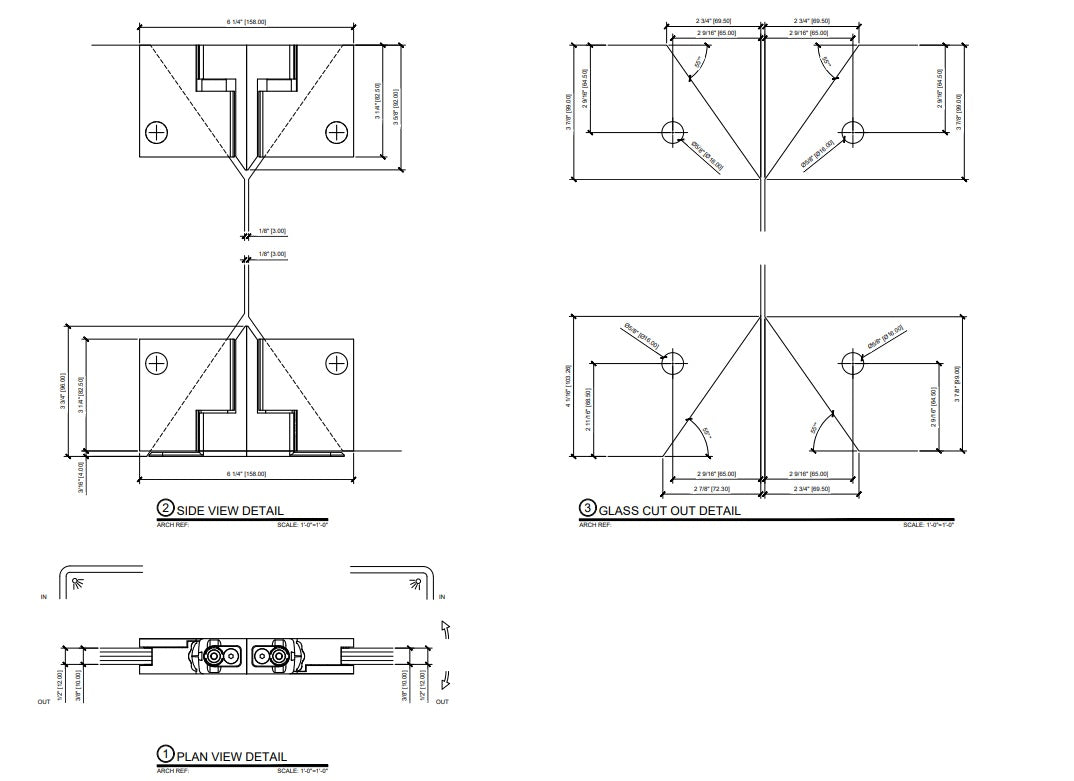 Brushed Bronze Zero Shower Screen Hinge Set,